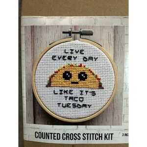 Spot Colors Counted Cross Stitch Kit 3 Inch Taco Tuesday Beginner Fun Craft